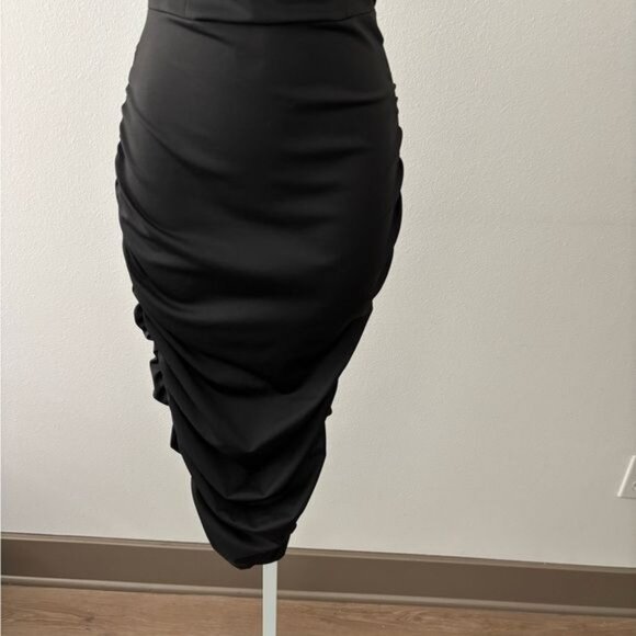 Ruched Dress Small Black Open Back BodyCon Festival Urban Streetwear Minimalist - Picture 11 of 12